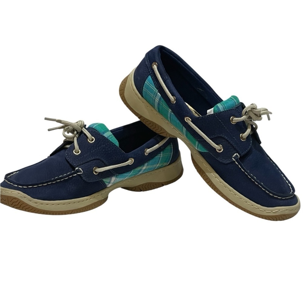 TOMMY HILFIGER WOMENS PREPPY NAVY  PLAID CASUAL RETRO BOAT SHOE SZ 8 M EUC